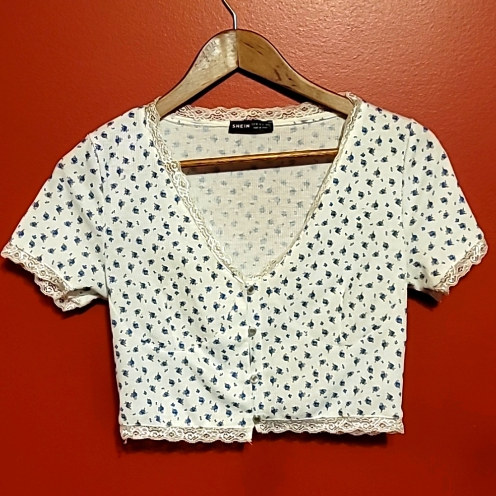 Shein button up crop